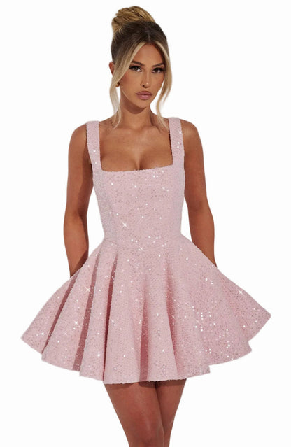 Sequin Skater Square Neck Mini Dress