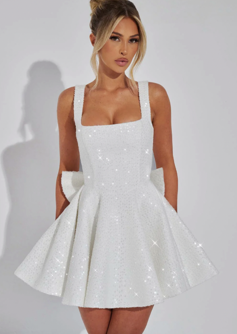 Sequin Skater Square Neck Mini Dress