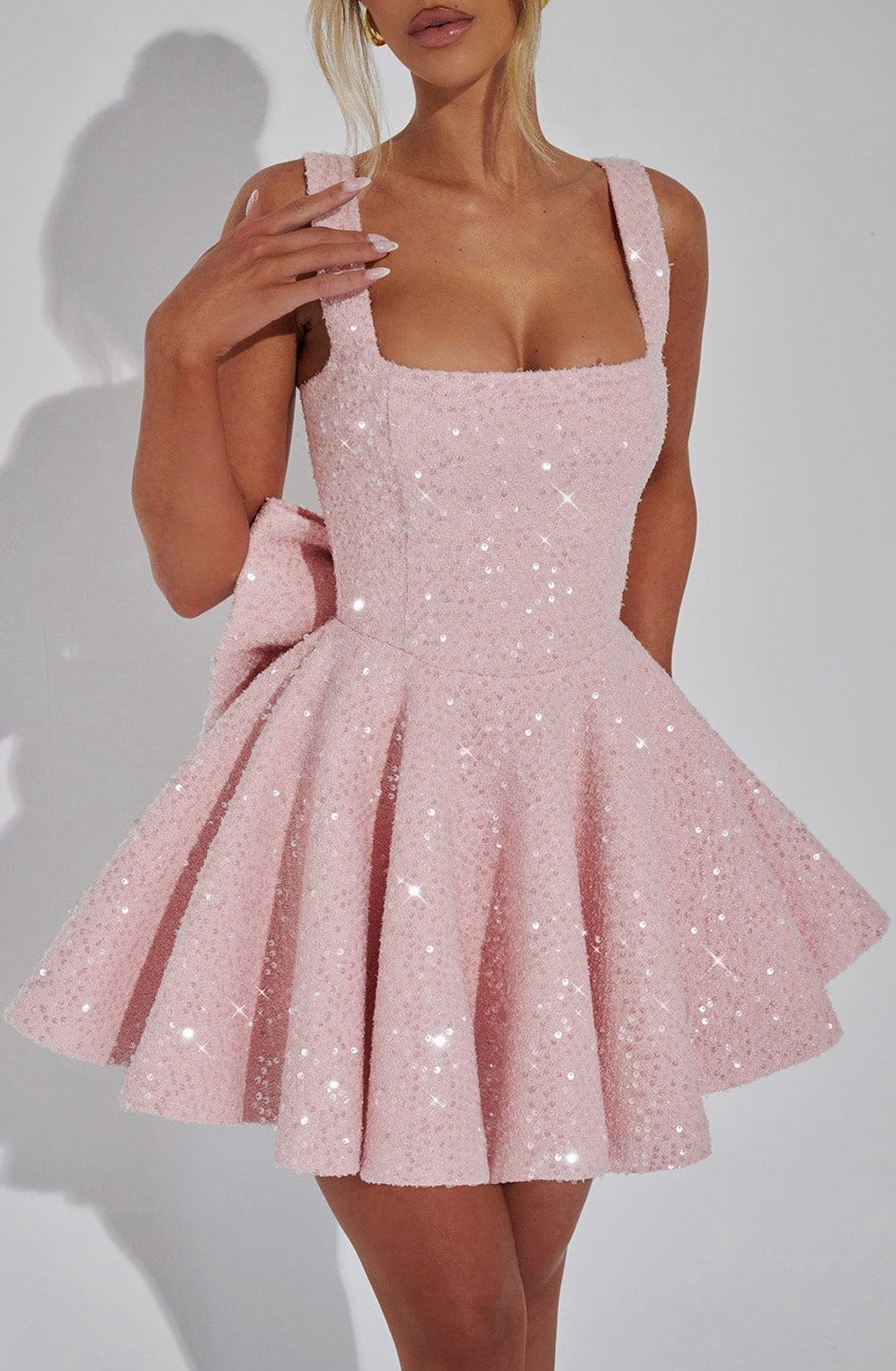 Sequin Skater Square Neck Mini Dress