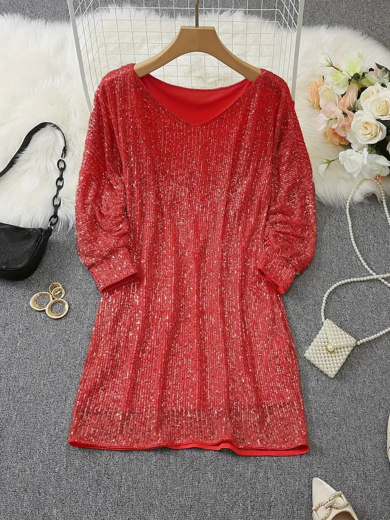 Sequin Long Sleeve Off Shoulder Mini Dress