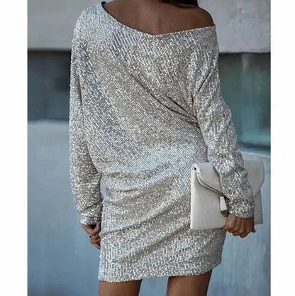 Sequin Long Sleeve Off Shoulder Mini Dress