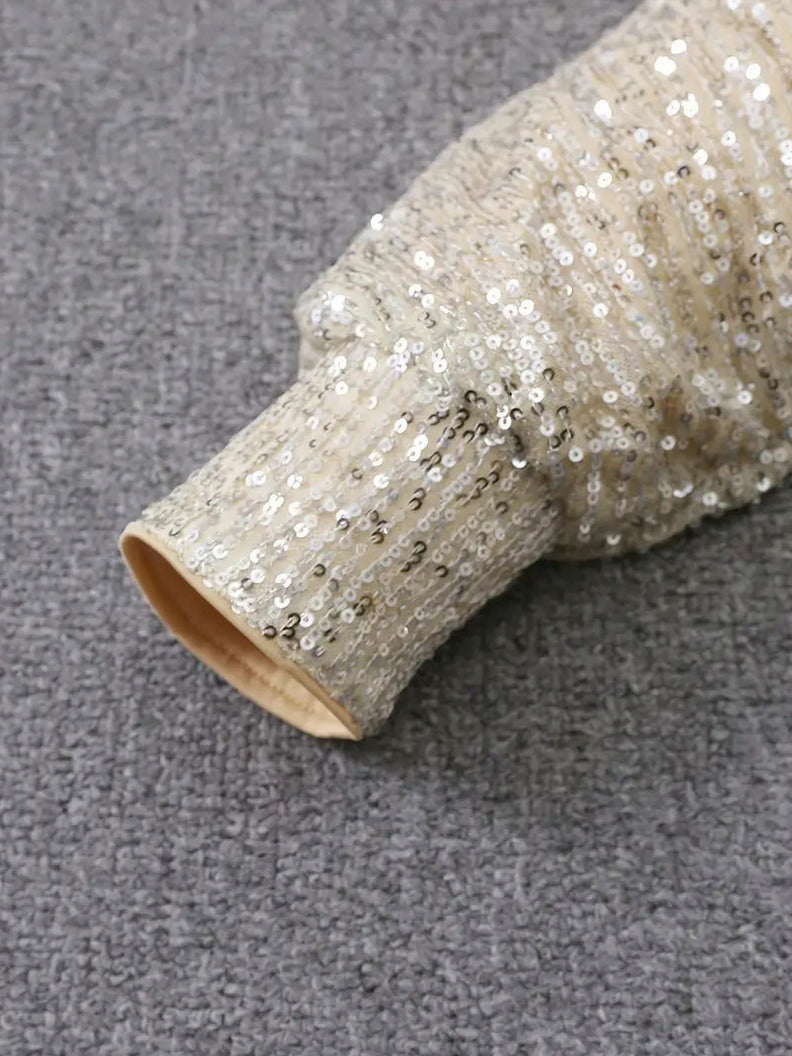 Sequin Long Sleeve Off Shoulder Mini Dress