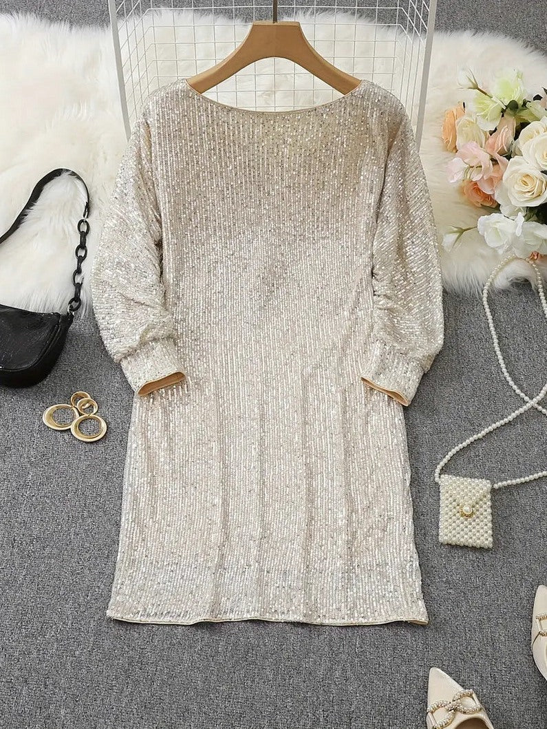 Sequin Long Sleeve Off Shoulder Mini Dress