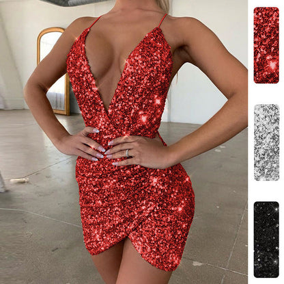 Sequin Plunge Wrap Mini Dress