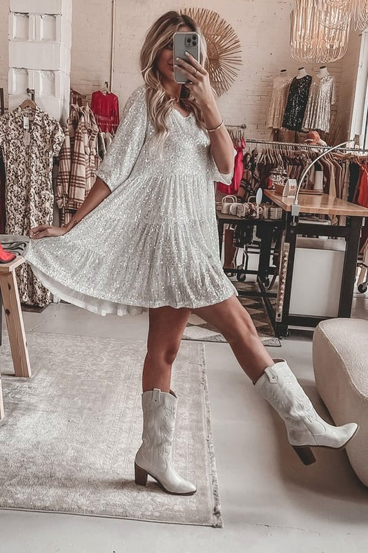 Sequin Tiered Babydoll Mini Dress