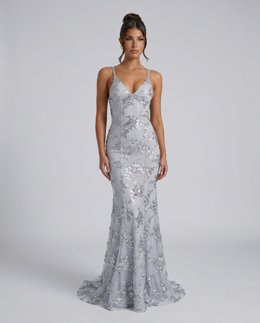 Sequin V-Neck Mermaid Maxi Dress