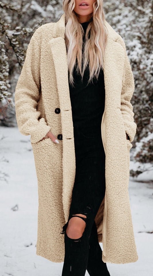 Sherpa Button Front Long Coat