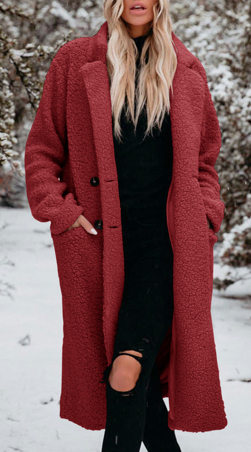 Sherpa Button Front Long Coat