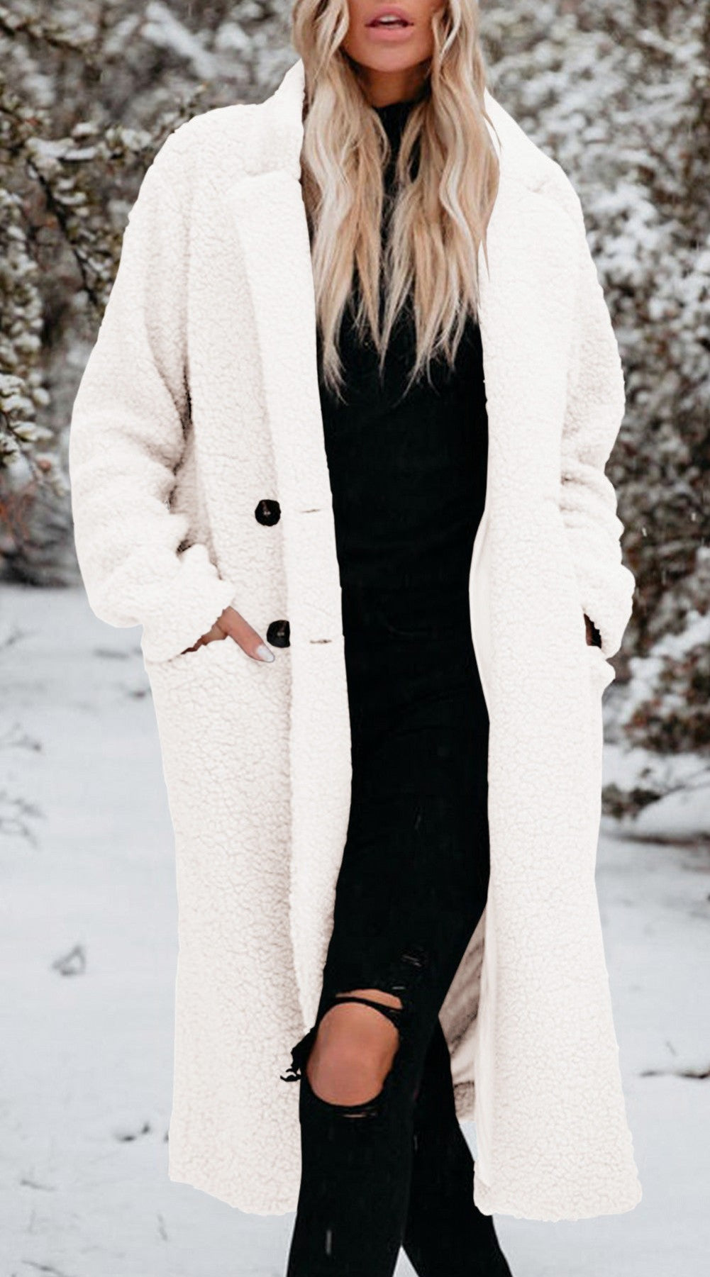 Sherpa Button Front Long Coat