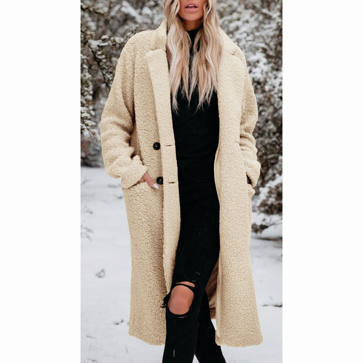 Sherpa Button Front Long Coat
