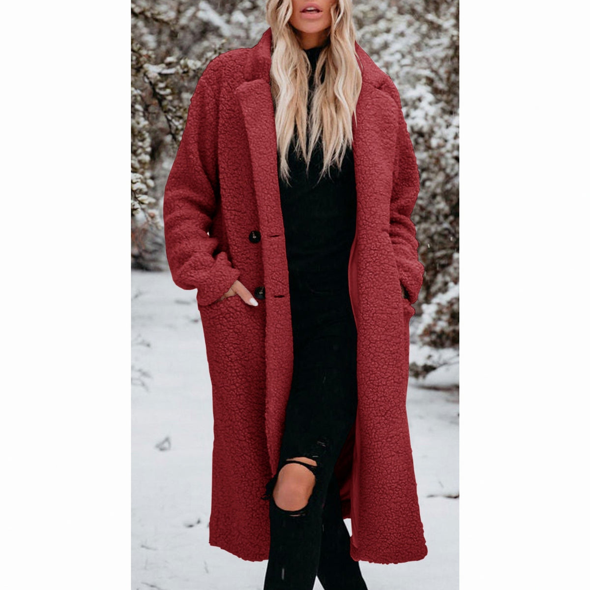 Sherpa Button Front Long Coat