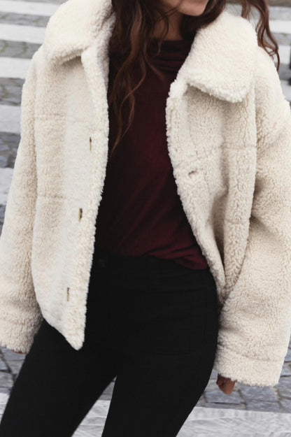 Sherpa Button Front Long Sleeve Jacket