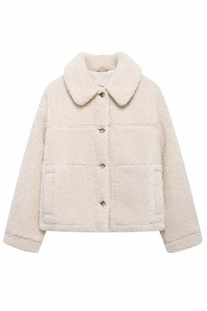Sherpa Button Front Long Sleeve Jacket
