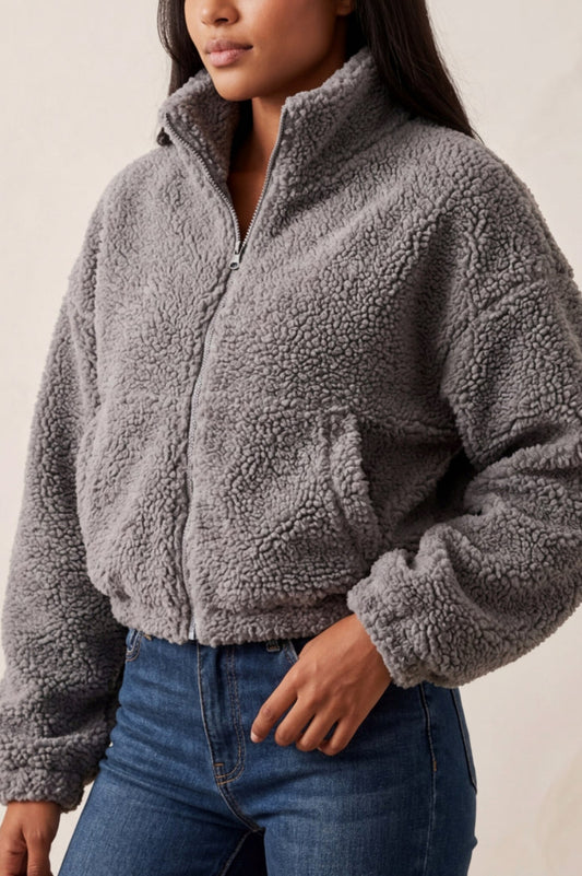 Sherpa Zip Up Cropped Jacket