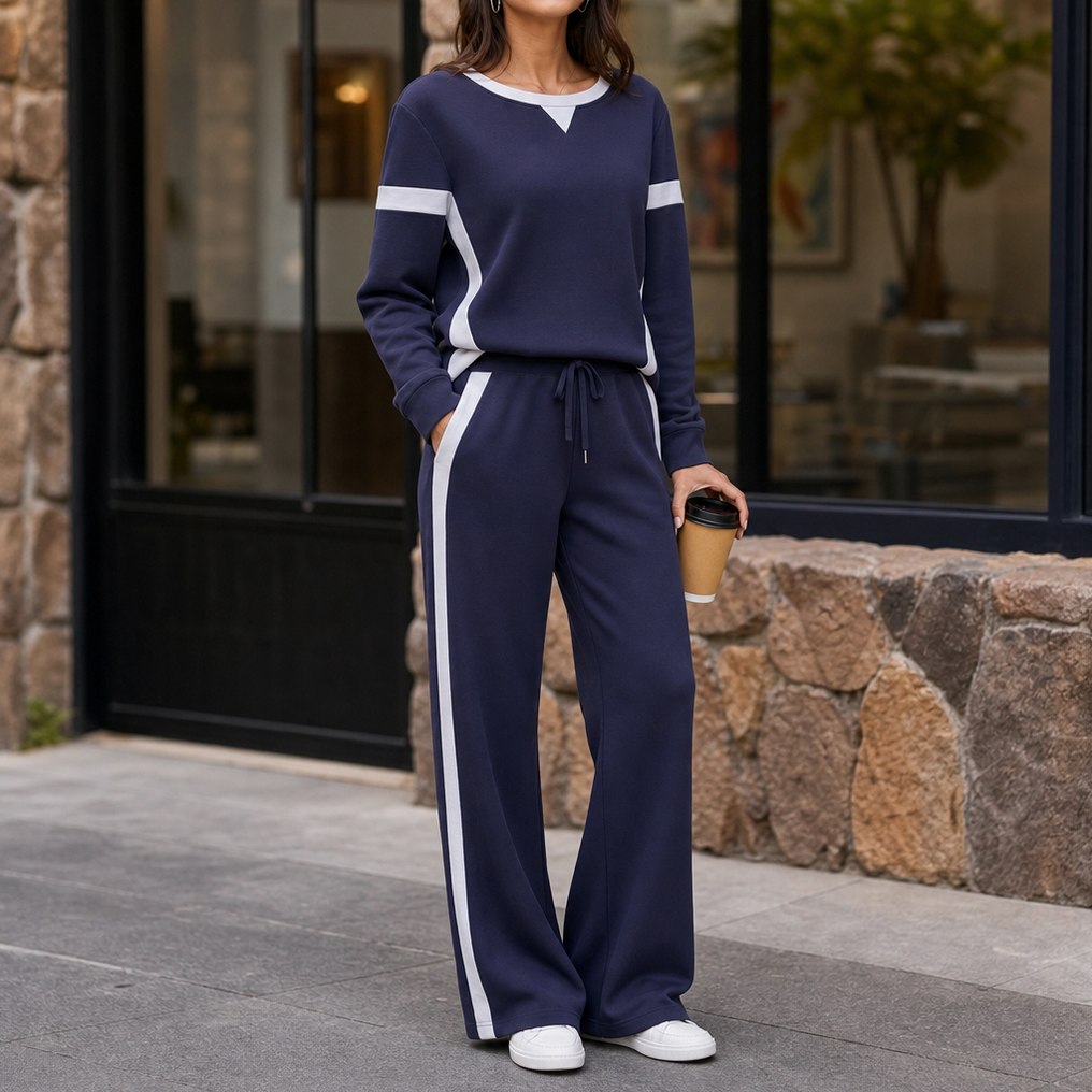 Side Stripe Wide Leg Two Piece Set