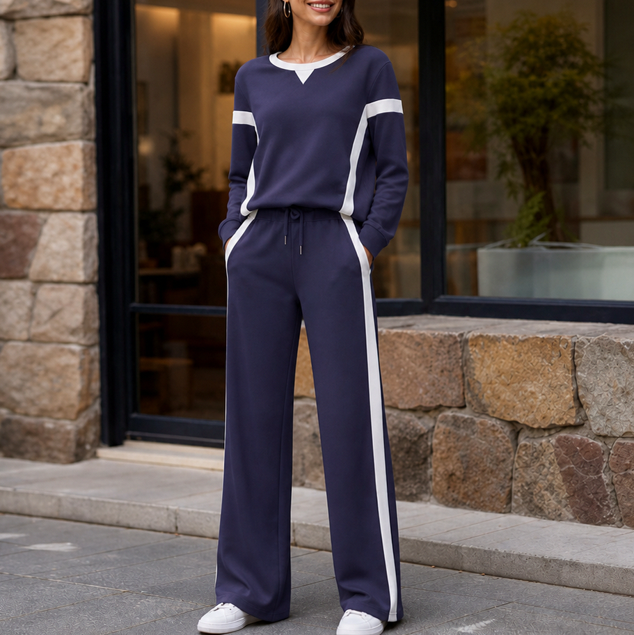 Side Stripe Wide Leg Two Piece Set