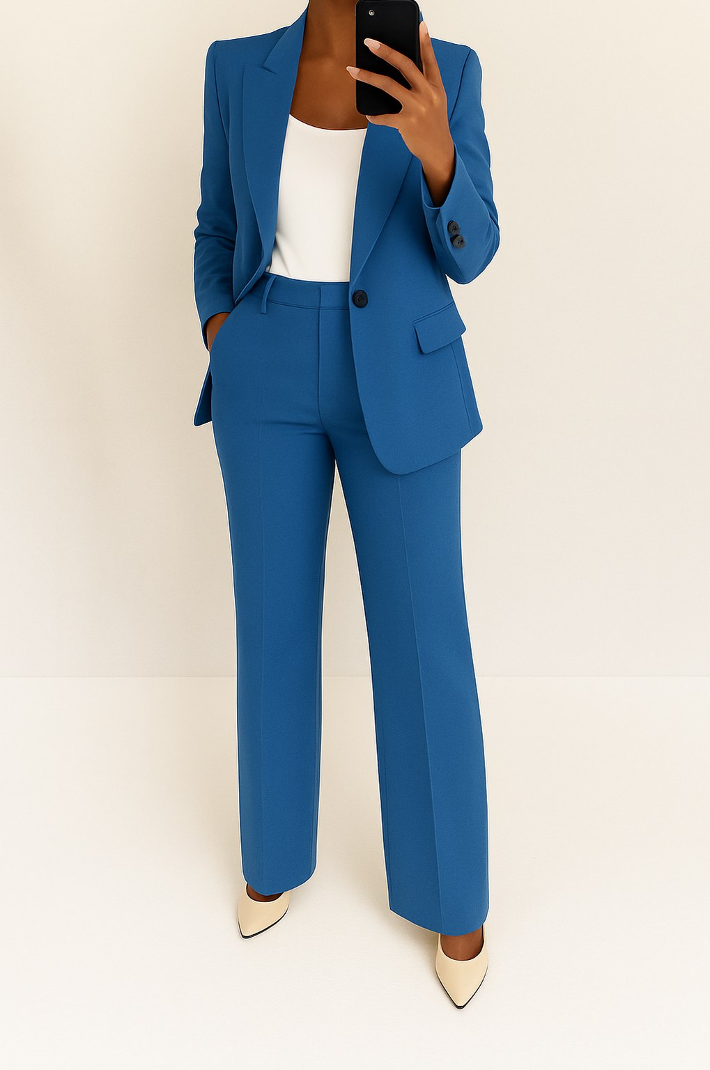 Single Breasted Blazer and Wide Leg Pants Set