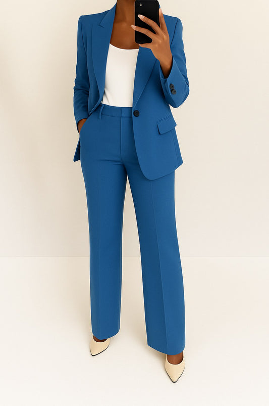 Single Breasted Blazer and Wide Leg Pants Set