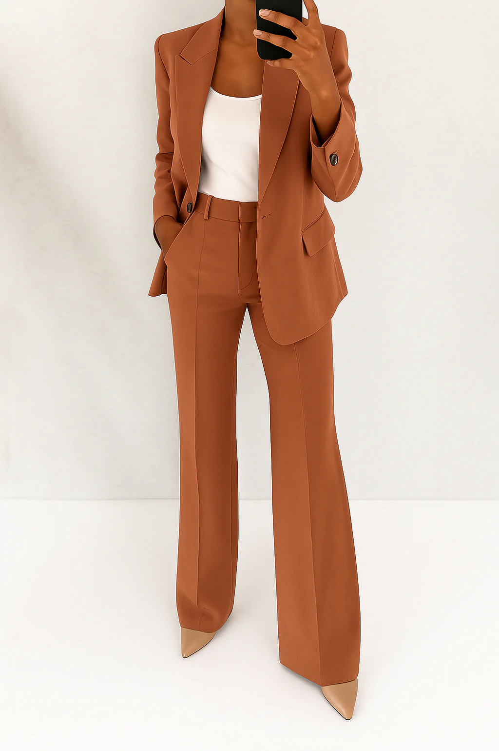 Single Breasted Blazer and Wide Leg Pants Set