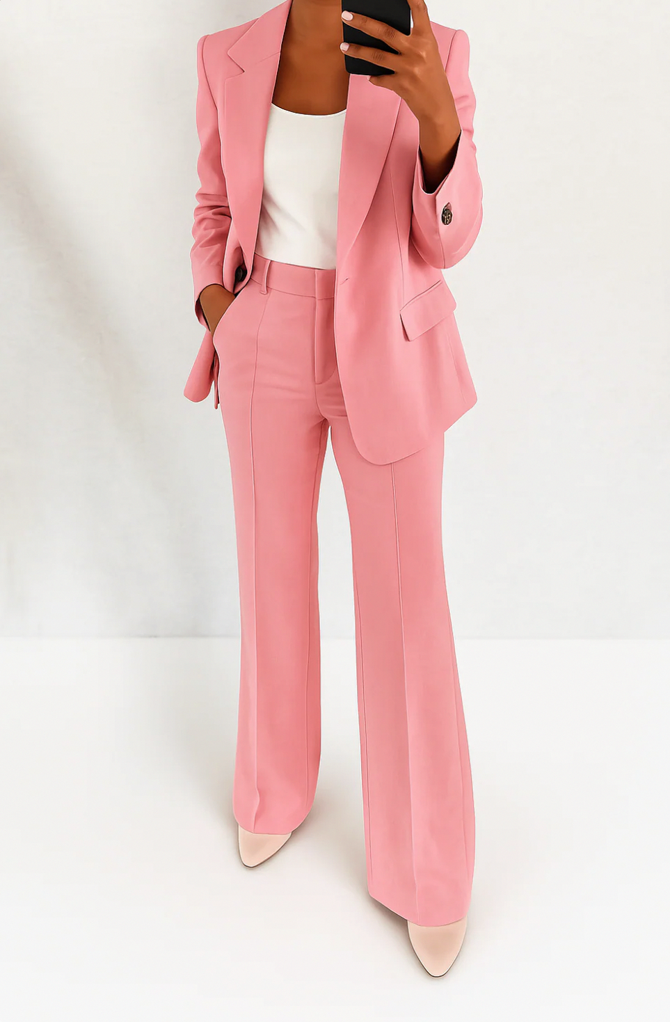 Single Breasted Blazer and Wide Leg Pants Set