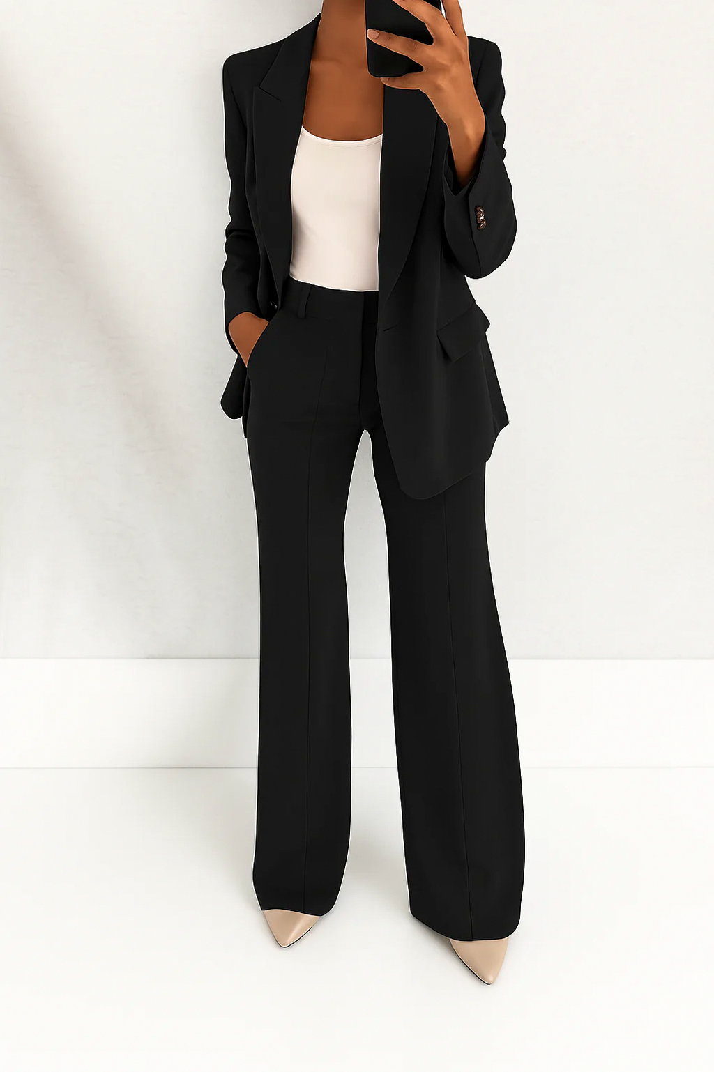 Single Breasted Blazer and Wide Leg Pants Set