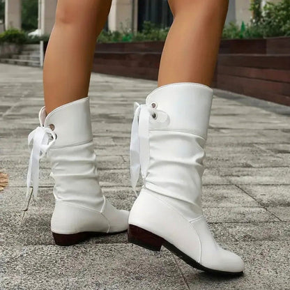 Slouchy Bow Mid Calf Boots