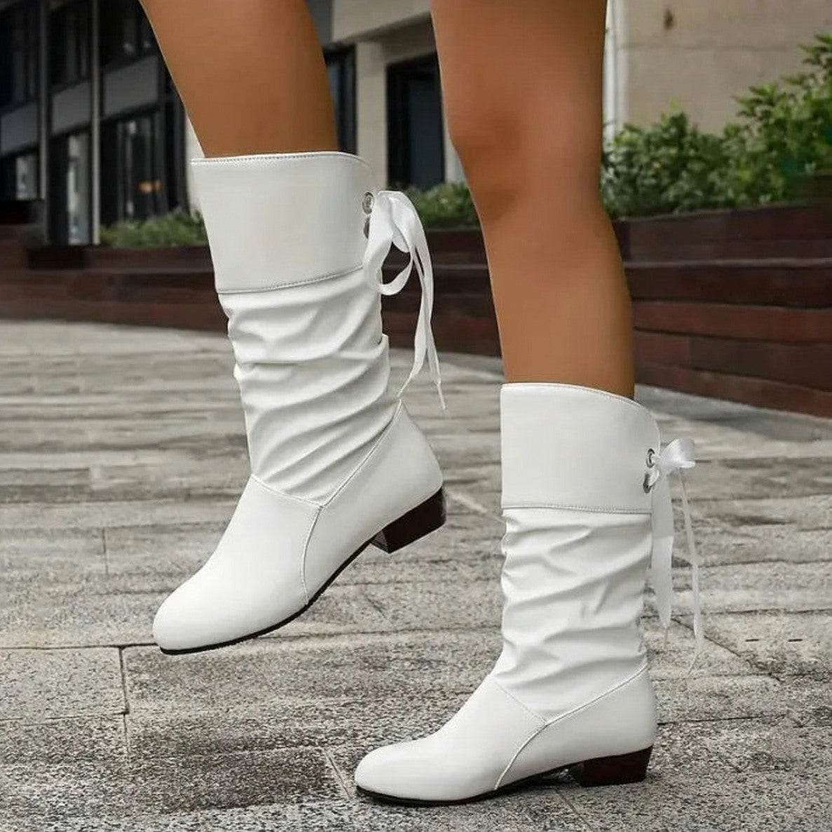 Slouchy Bow Mid Calf Boots