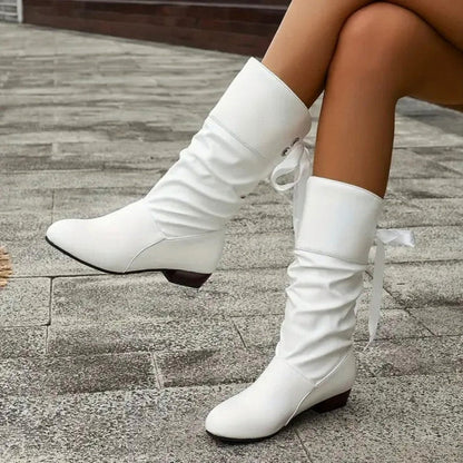 Slouchy Bow Mid Calf Boots