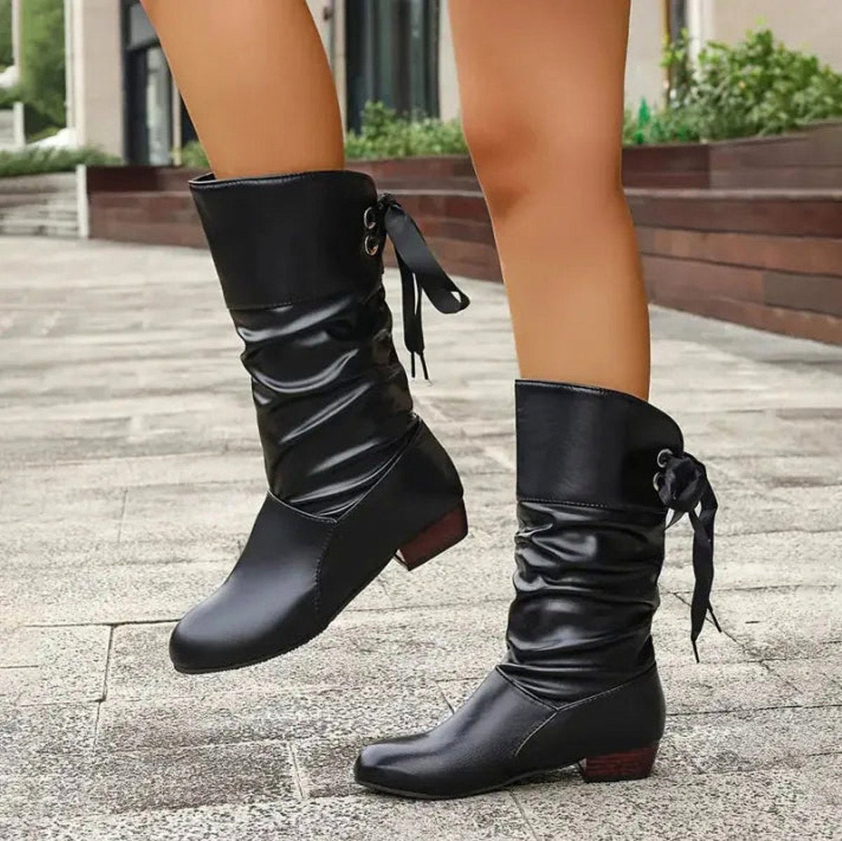 Slouchy Bow Mid Calf Boots