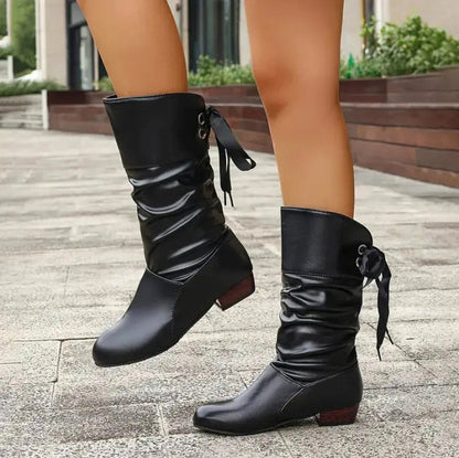 Slouchy Bow Mid Calf Boots