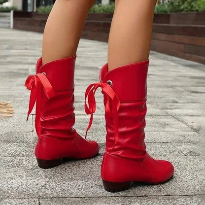 Slouchy Bow Mid Calf Boots