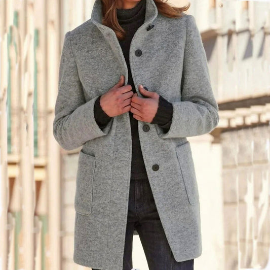 Stand Collar Button Front Coat