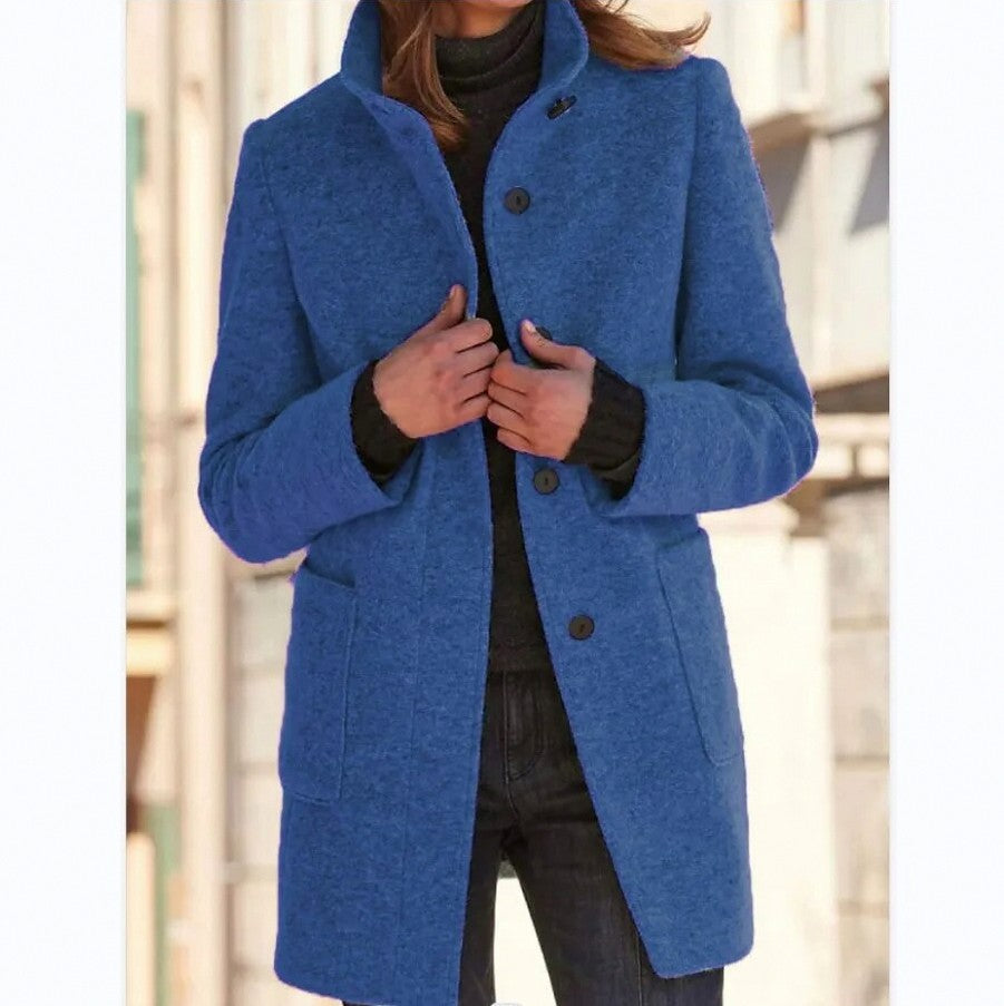 Stand Collar Button Front Coat