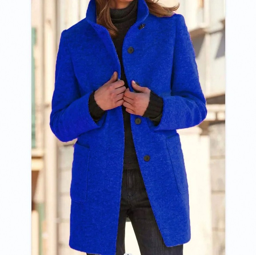 Stand Collar Button Front Coat
