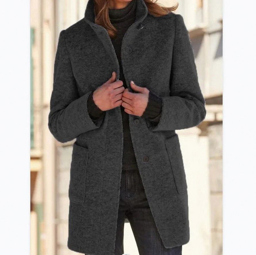 Stand Collar Button Front Coat