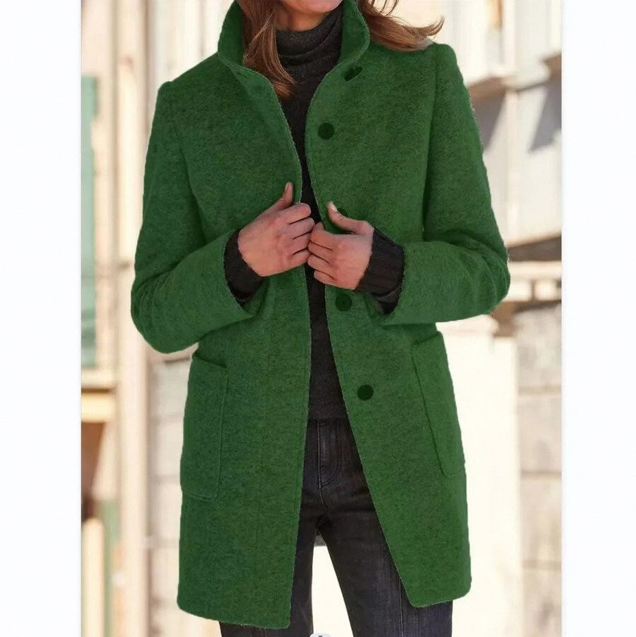 Stand Collar Button Front Coat