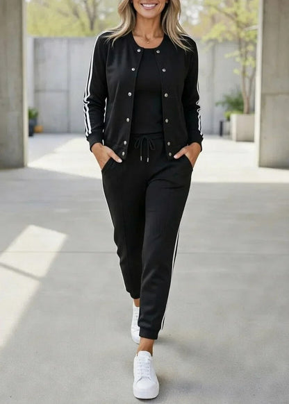 Side Stripe Long Sleeve Snap Front Three Piece Set