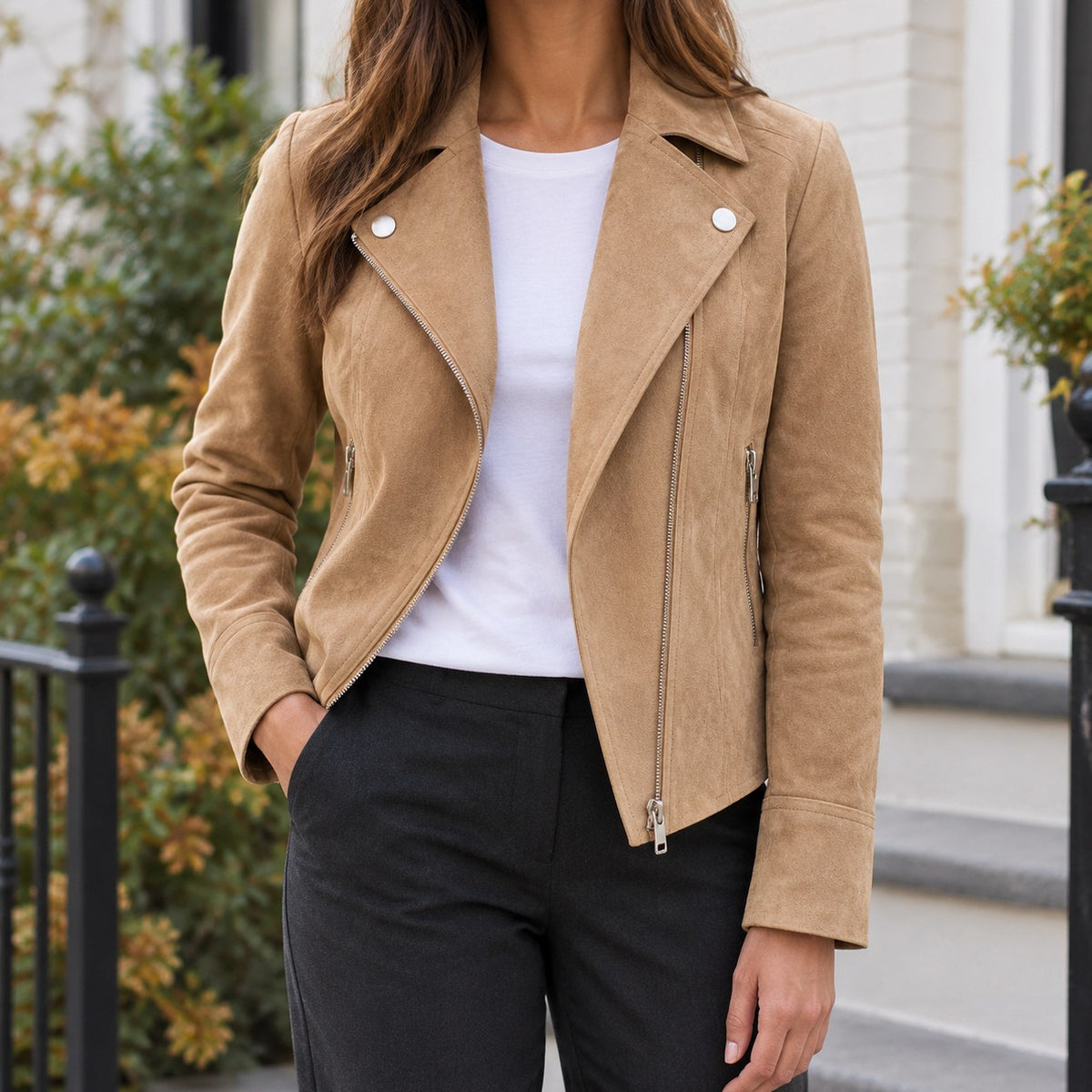 Suede Asymmetric Zip Moto Jacket