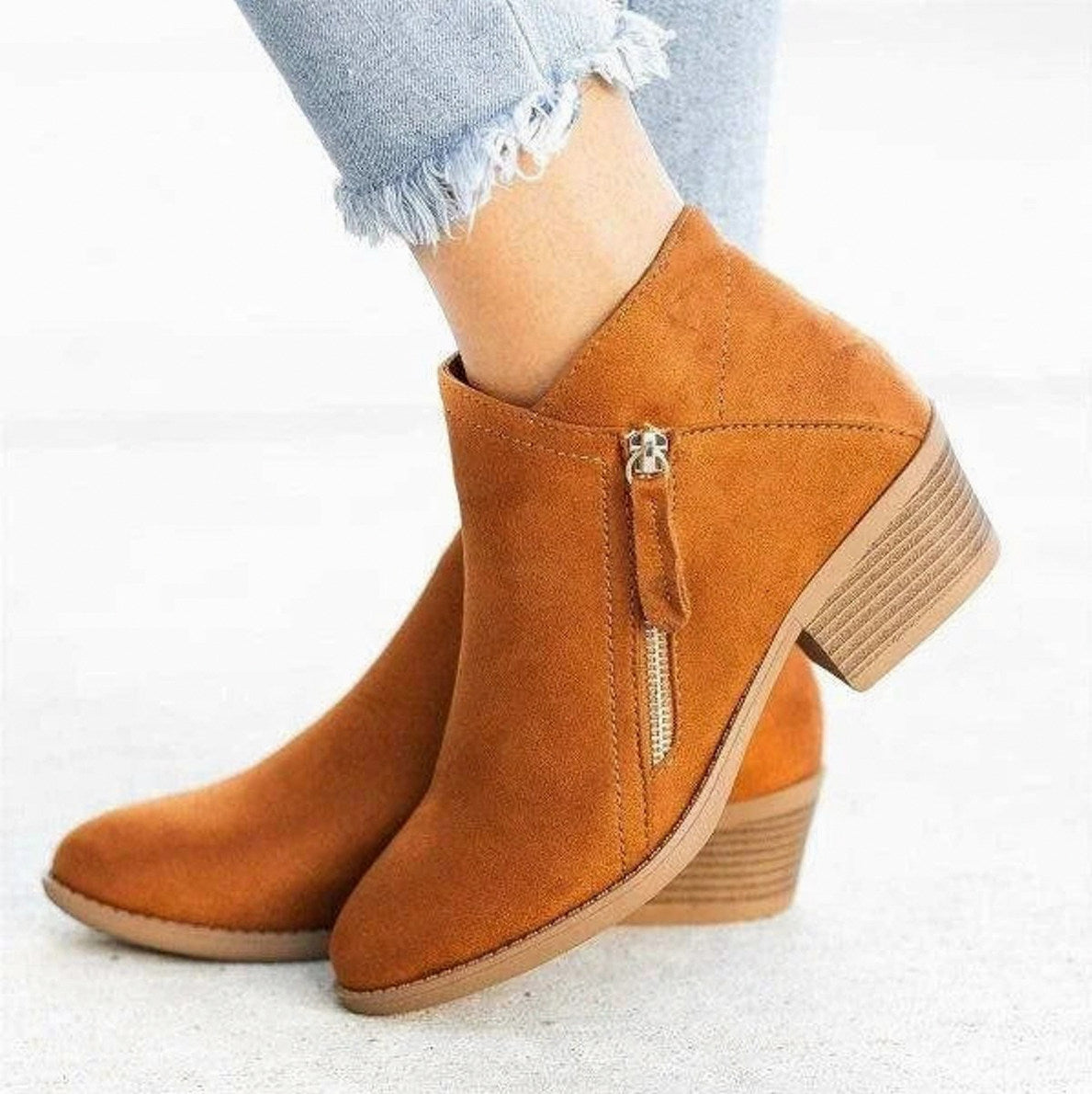 Suede Block Heel Ankle Boots