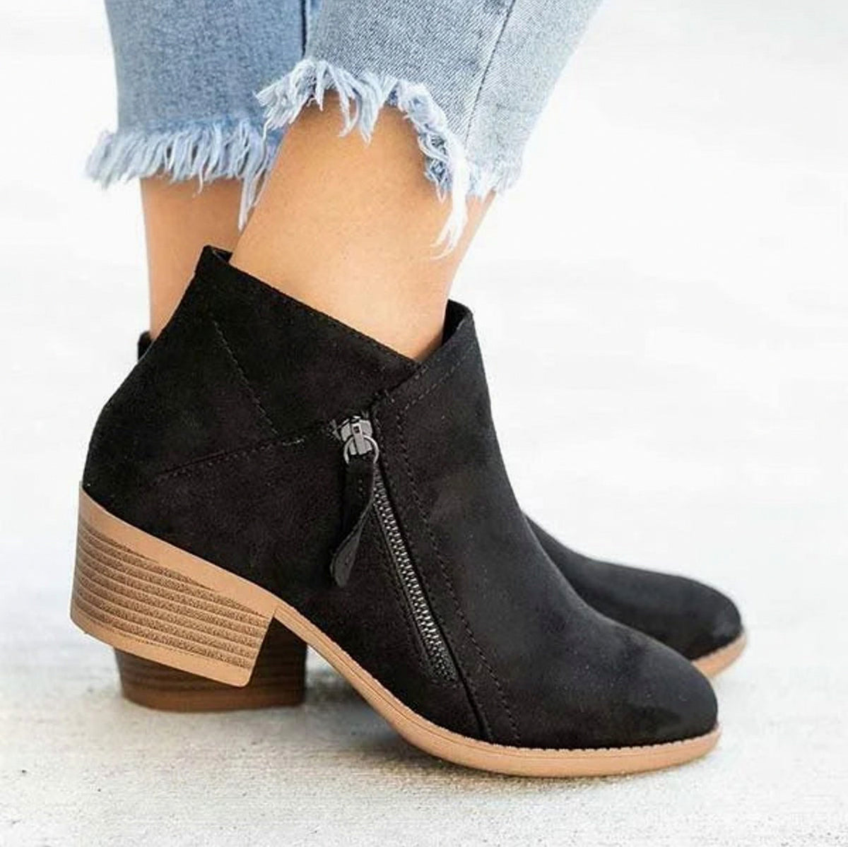 Suede Block Heel Ankle Boots