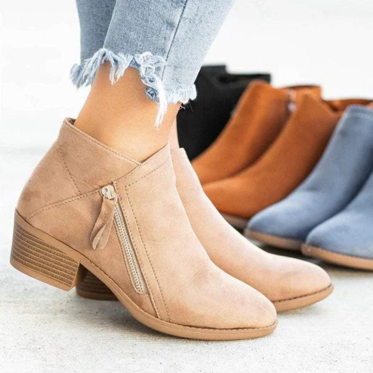 Suede Block Heel Ankle Boots