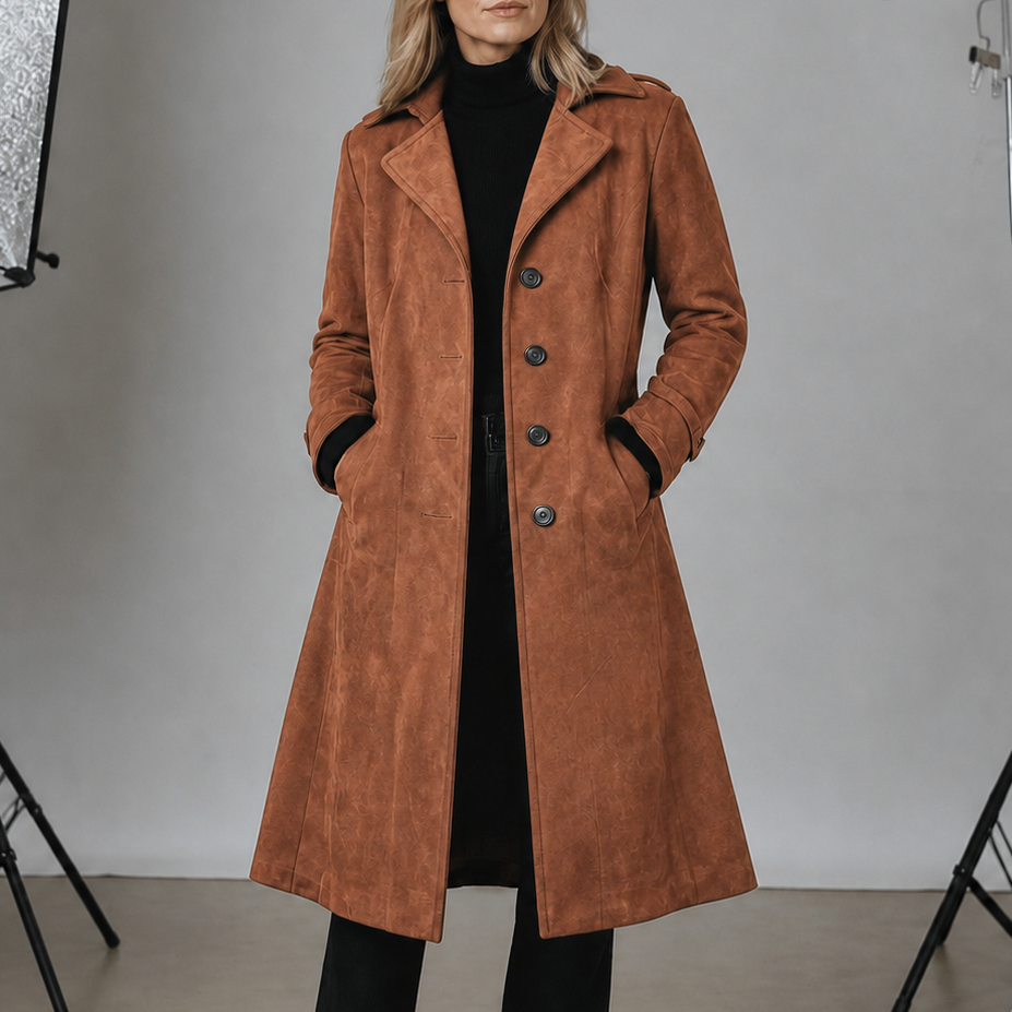 Suede Button Front Trench Coat