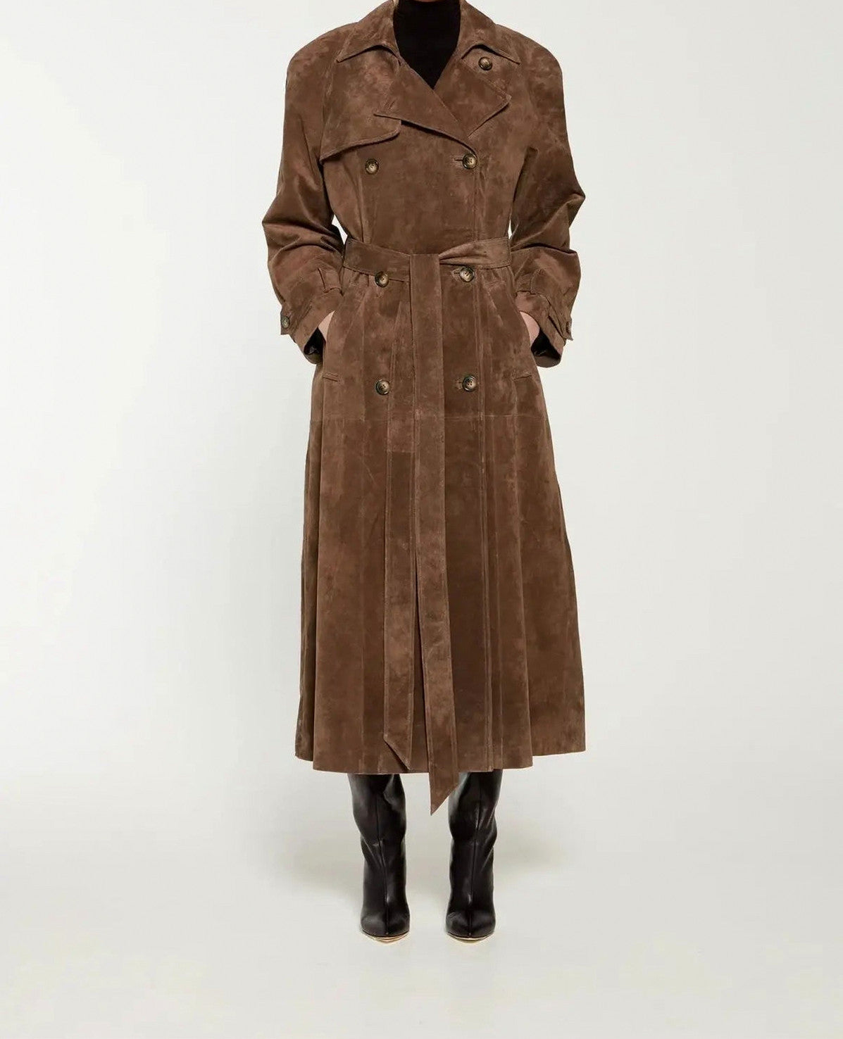 Suede Double Breasted Trench Coat