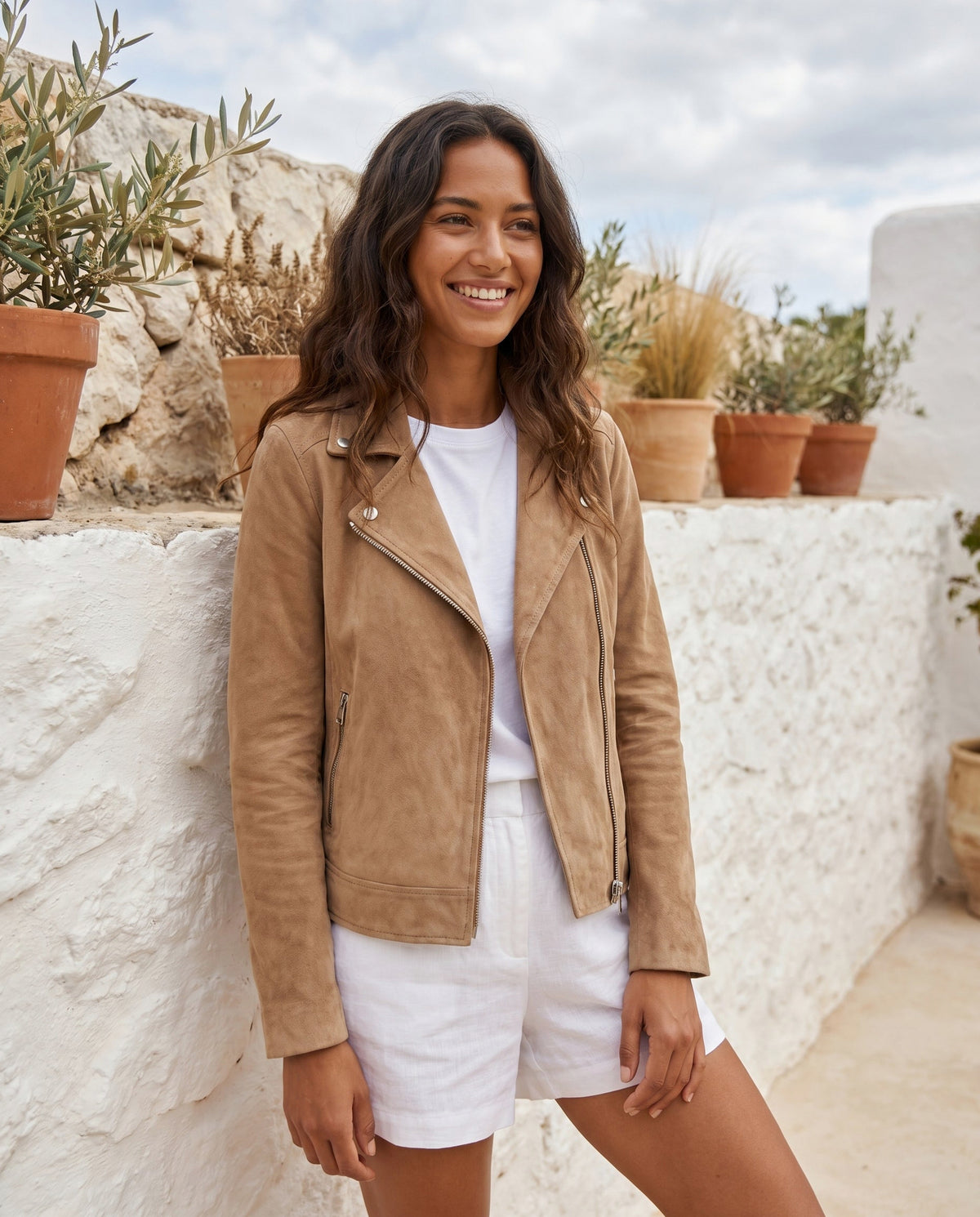 Suede Long Sleeve Biker Jacket
