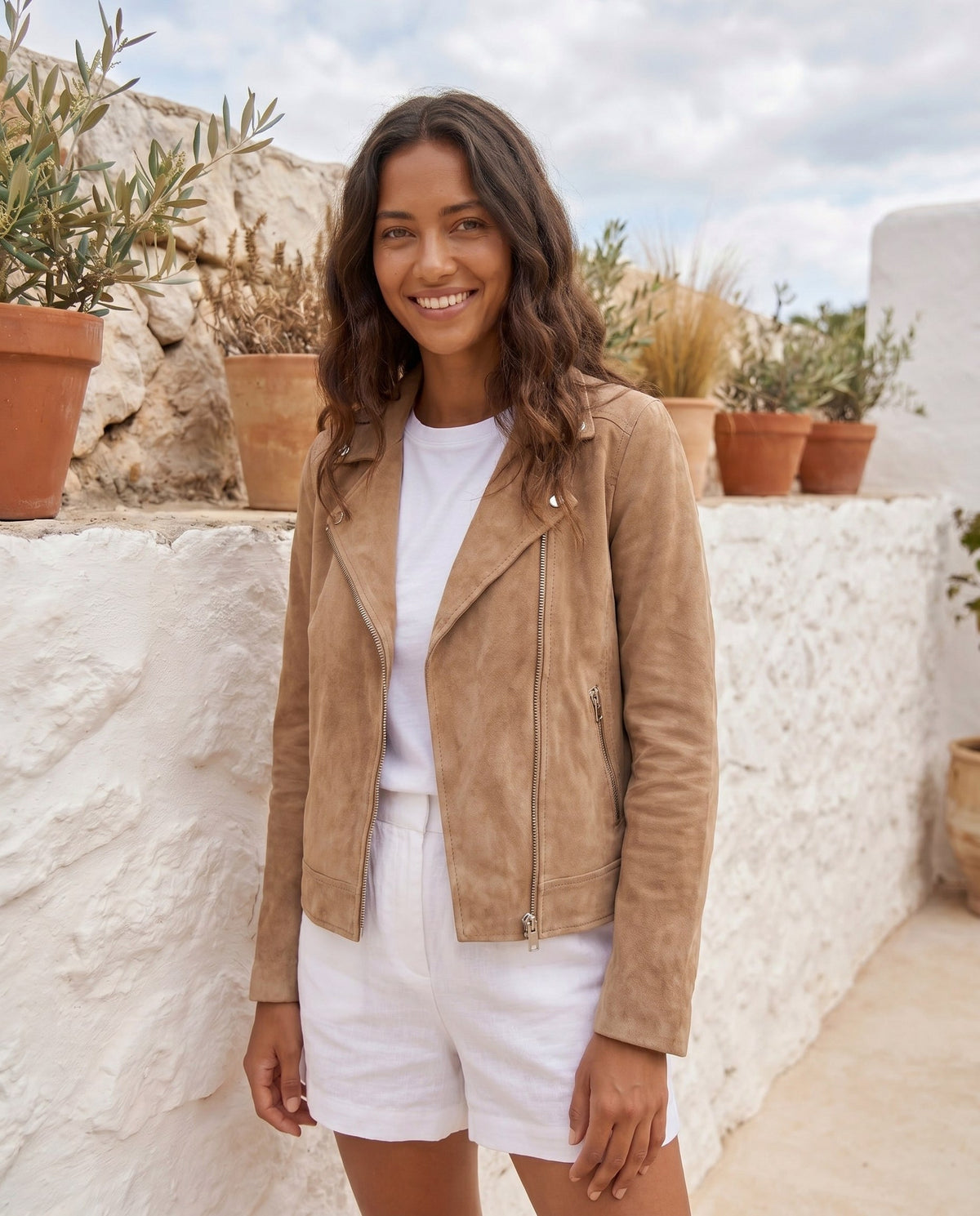 Suede Long Sleeve Biker Jacket