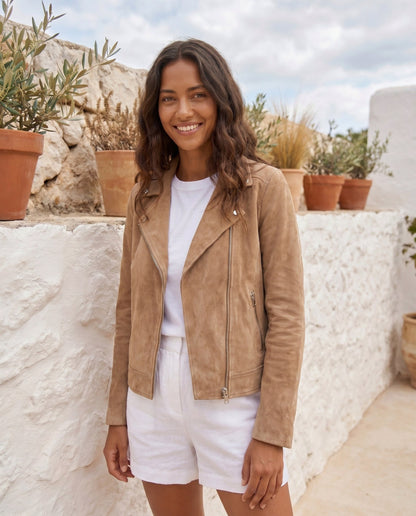 Suede Long Sleeve Biker Jacket