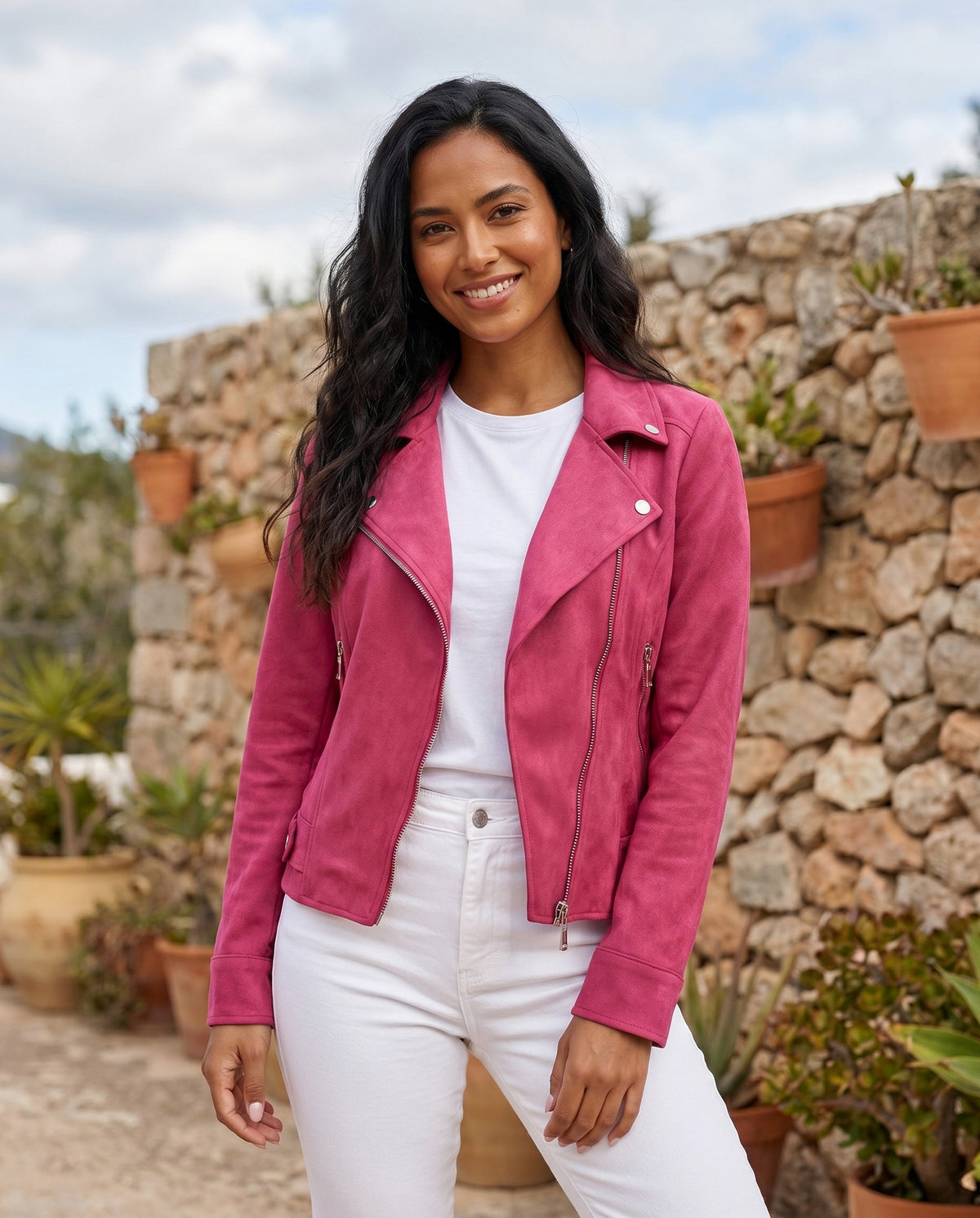 Suede Long Sleeve Biker Jacket