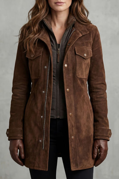 Suede Long Sleeve Coat
