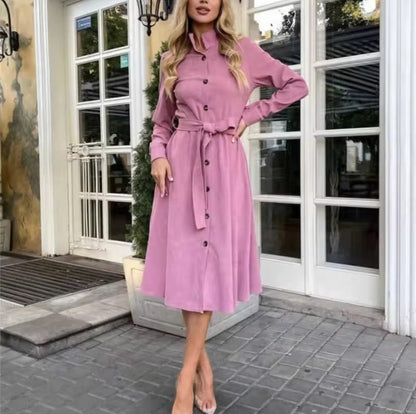 Suede Long Sleeve Midi Shirt Dress