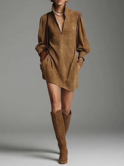 Suede Long Sleeve Mini Dress